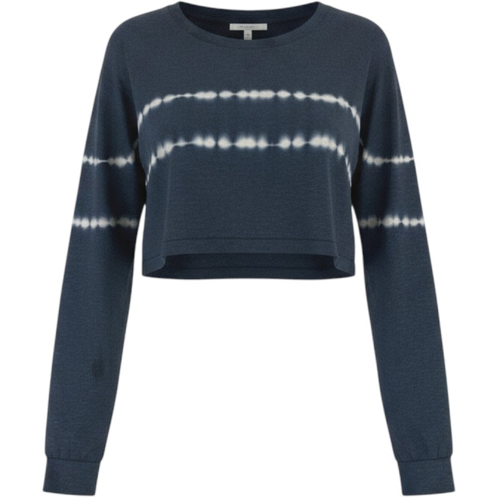 Aeropostale Womens XL Navy Blue Tie Dye Long Sleeve Crop Top Crew Neck Shirt